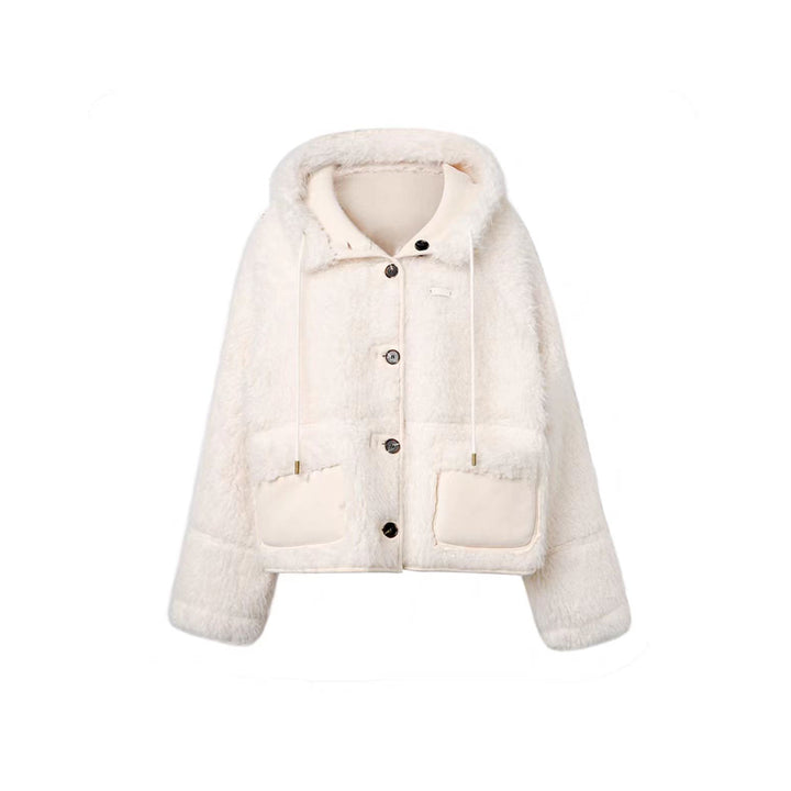 Kroche Reversible Suede Patchwork Hooded Jacket White