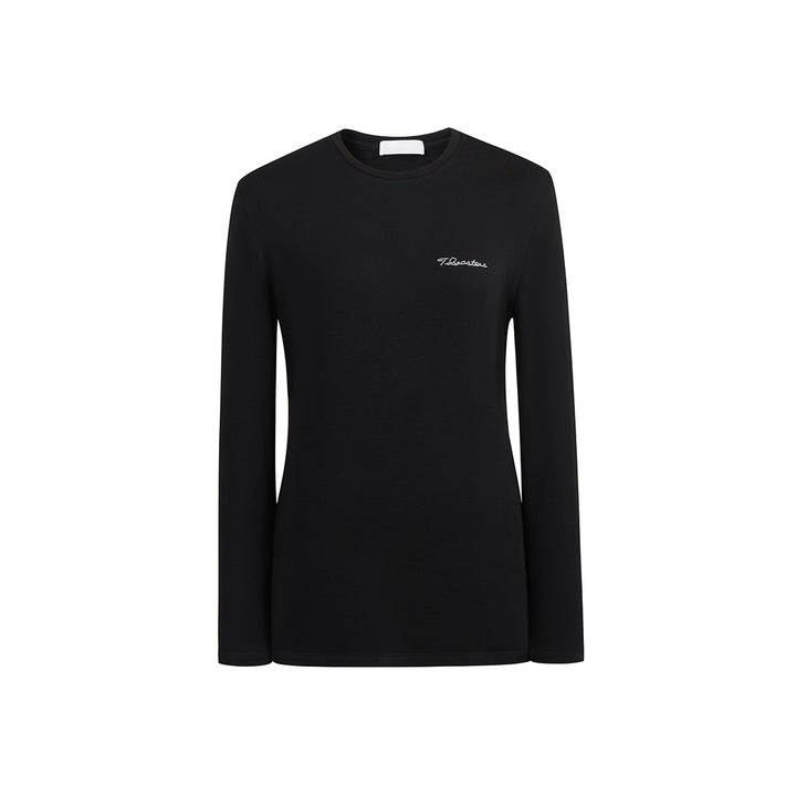 Three Quarters Hotfix Logo Tencel Wool Top Black