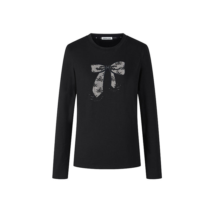 Herlian Bow Pattern Embroidery L/S T-Shirt Black