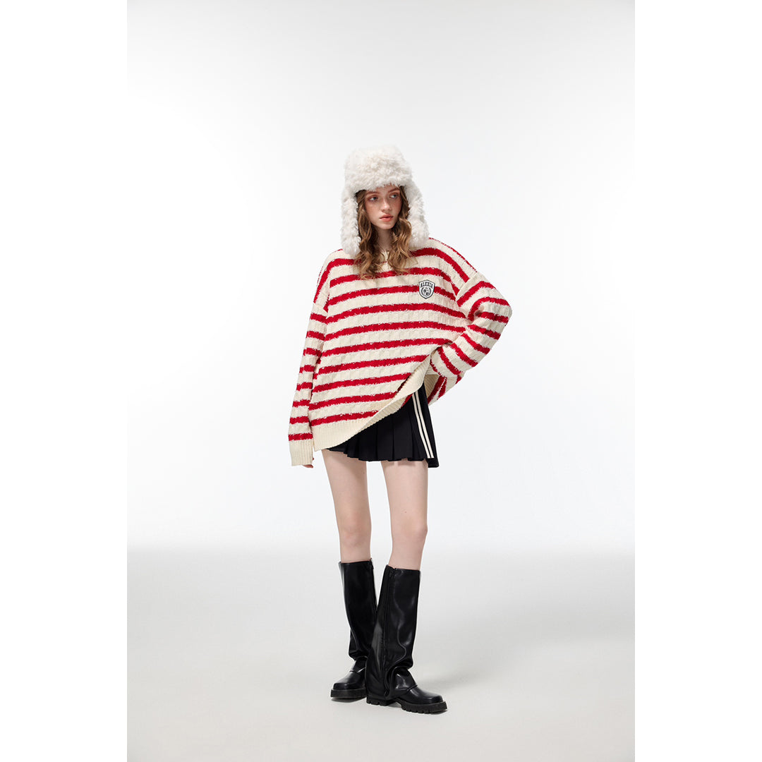 Alexia Sandra Striped Drop Shoulder Knit Sweater Red - Mores Studio