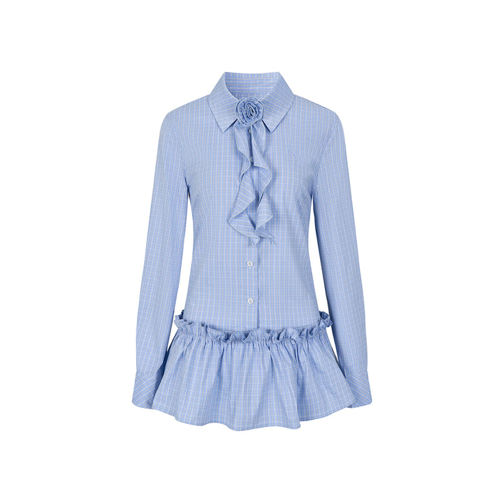 Via Pitti Rose Brooch Detachable Two-Way Shirt Dress Blue