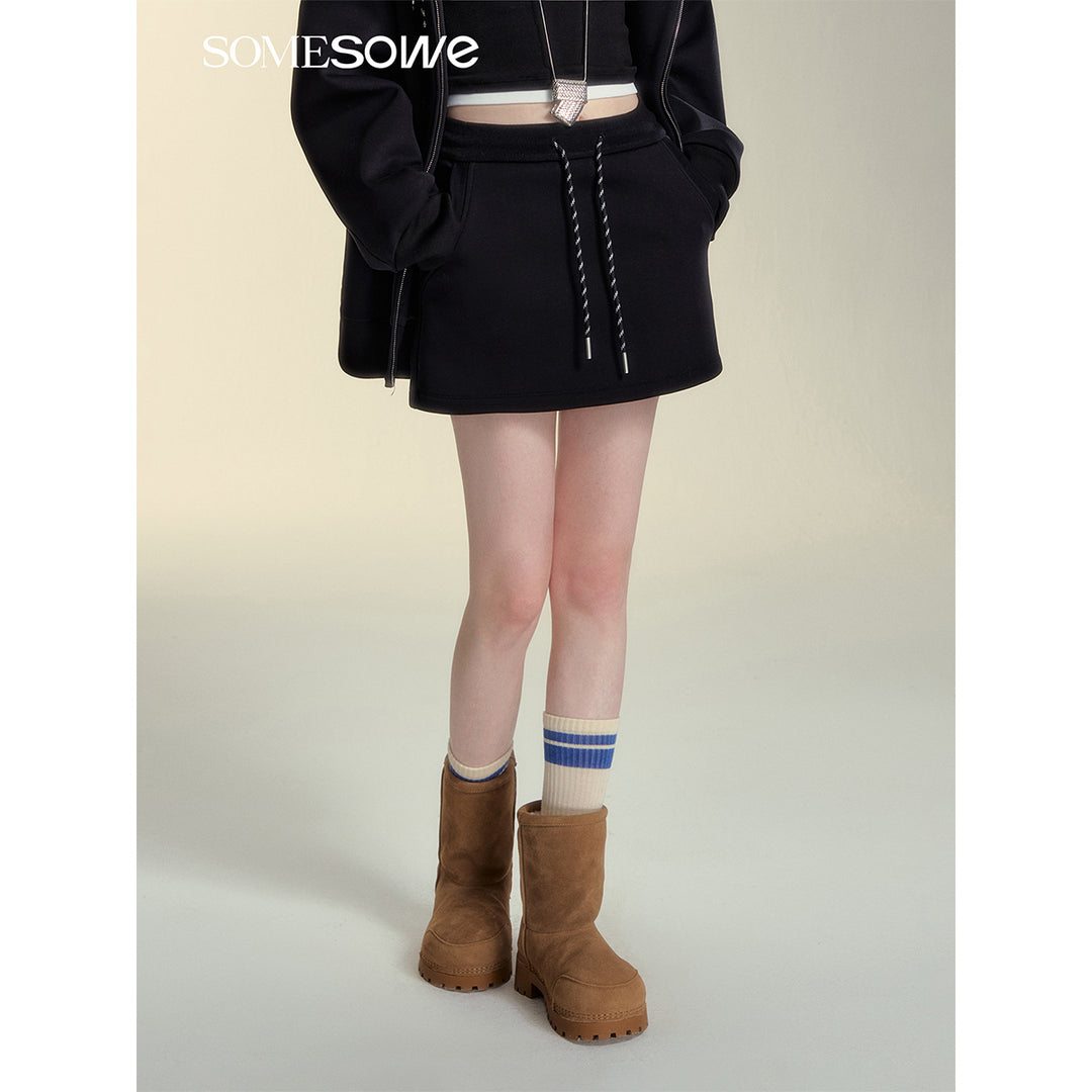 SomeSowe Elastic-Waist Drawstring Casual Skirt Black