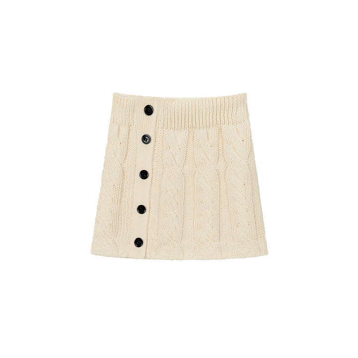 Via Pitti Twisted Button Knit Skirt Beige