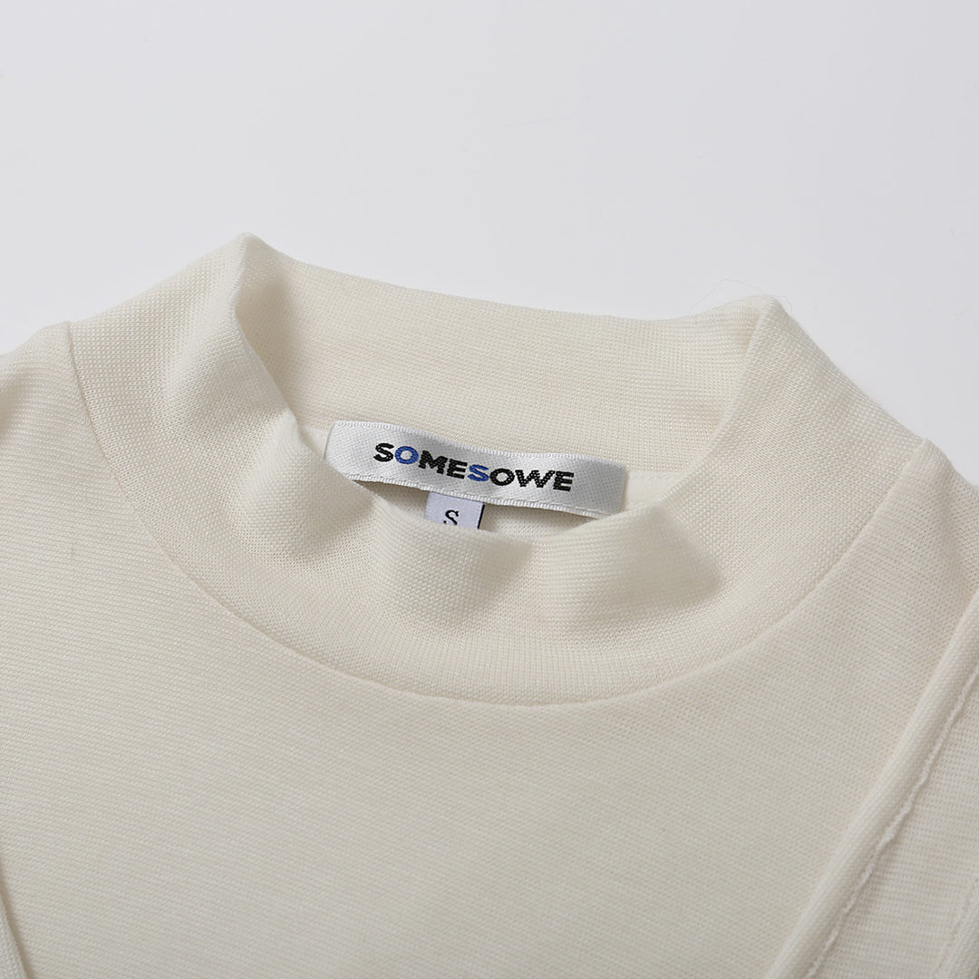 SomeSowe Turtleneck Fake-2-Piece Slim Woolen Top White - Mores Studio