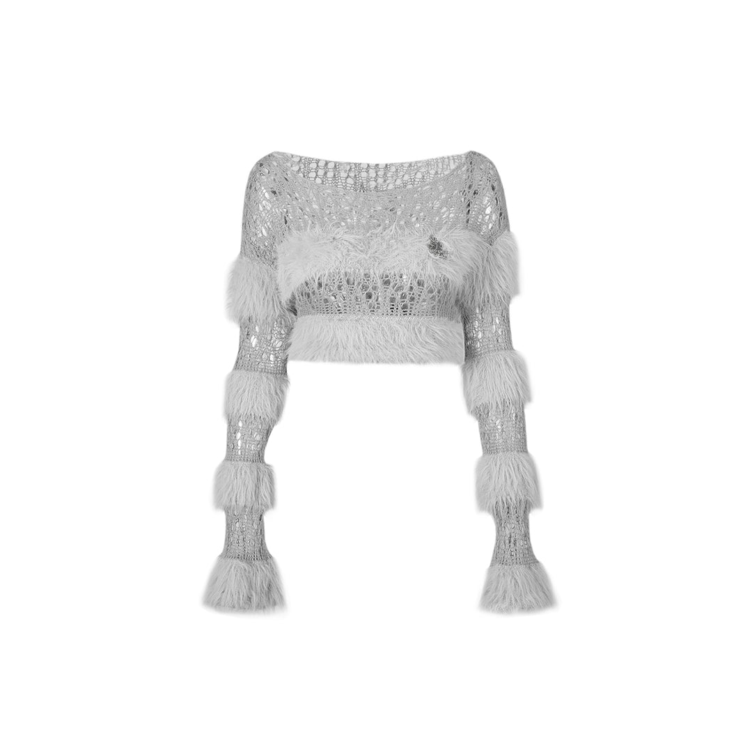 Weird Market X Angel Boy Fluffy Hollow-Out Crop Sweater - Mores Studio
