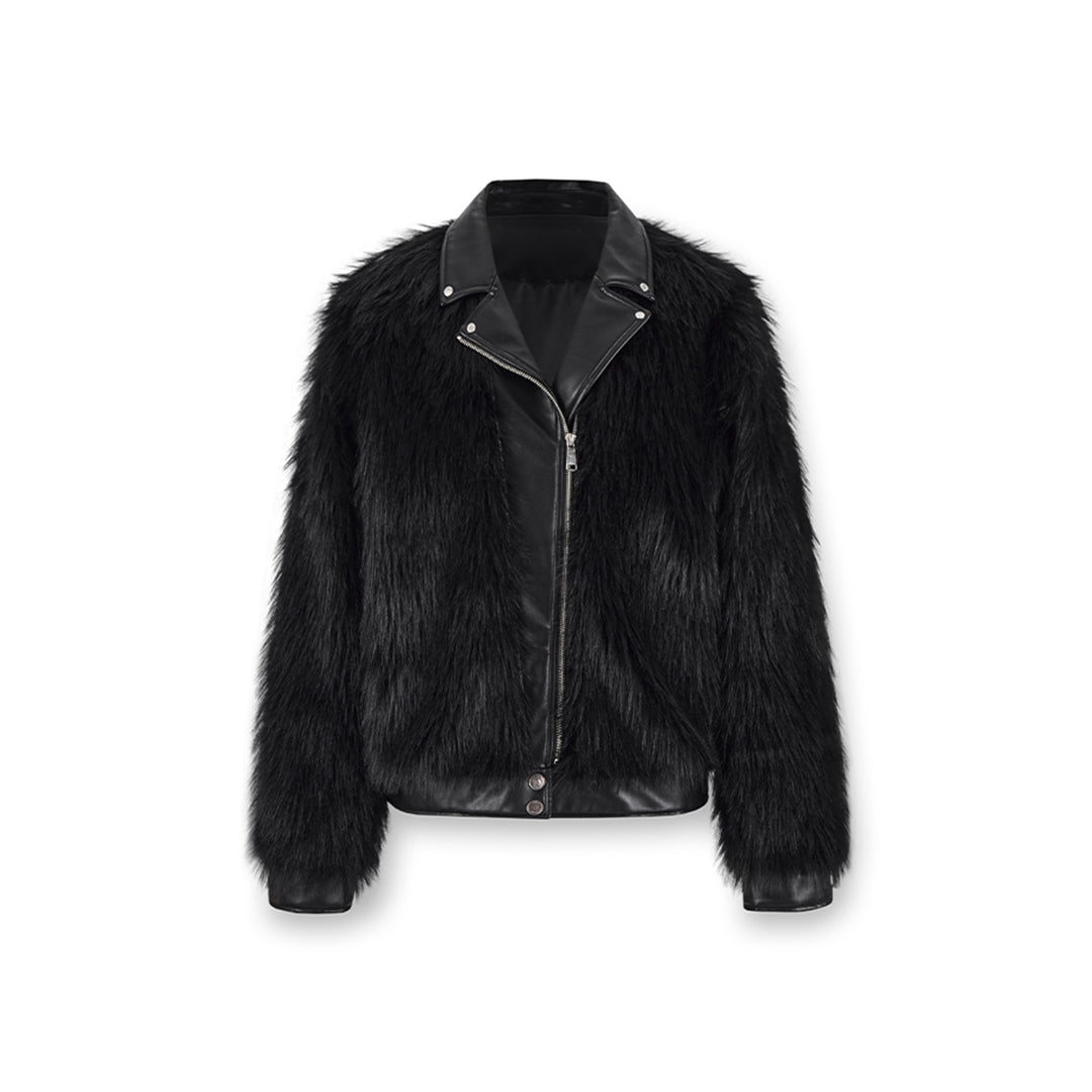 NotAwear Leather Collar Eco-Friendly Fur Jacket Black - Mores Studio