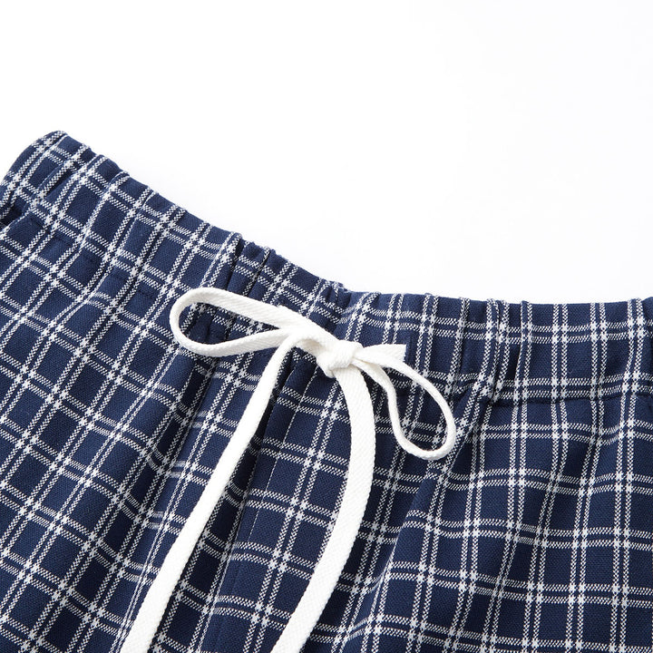 SomeSowe Plaid Drawstring Wide-Leg Pants Blue