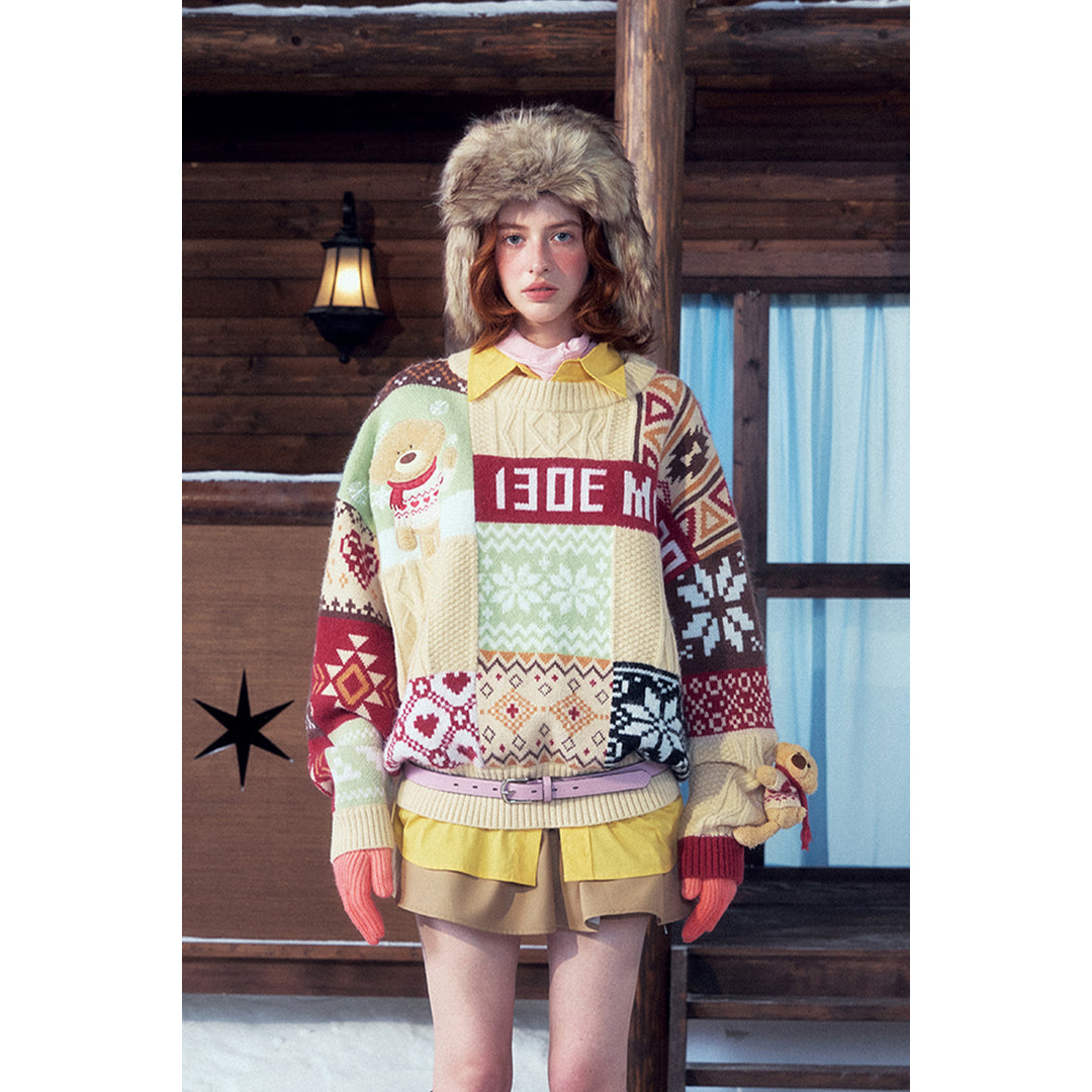 13De Marzo Vintage Jacquard Pattern Knit Sweater