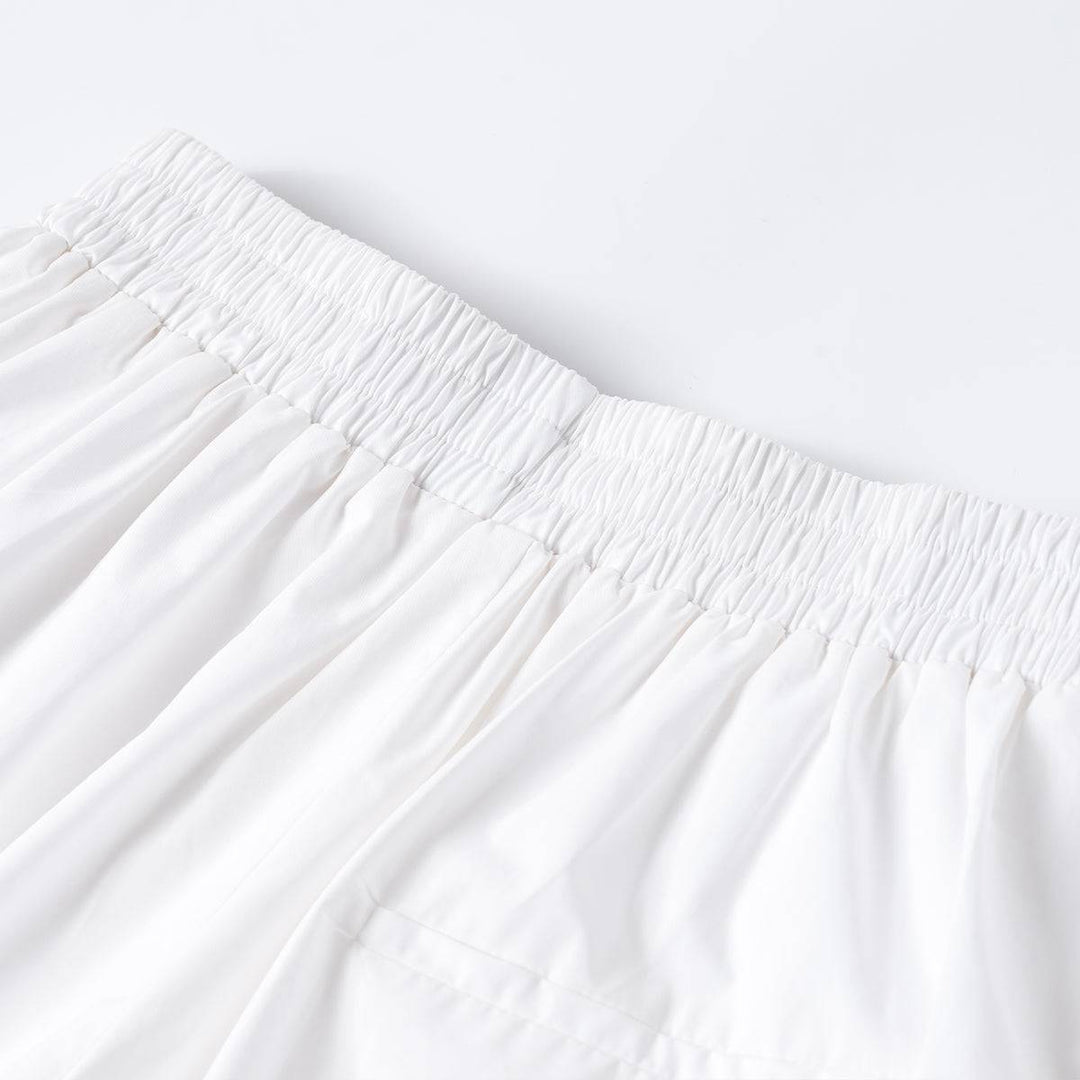 Three Quarters Logo Embroidery Shorts White - Mores Studio