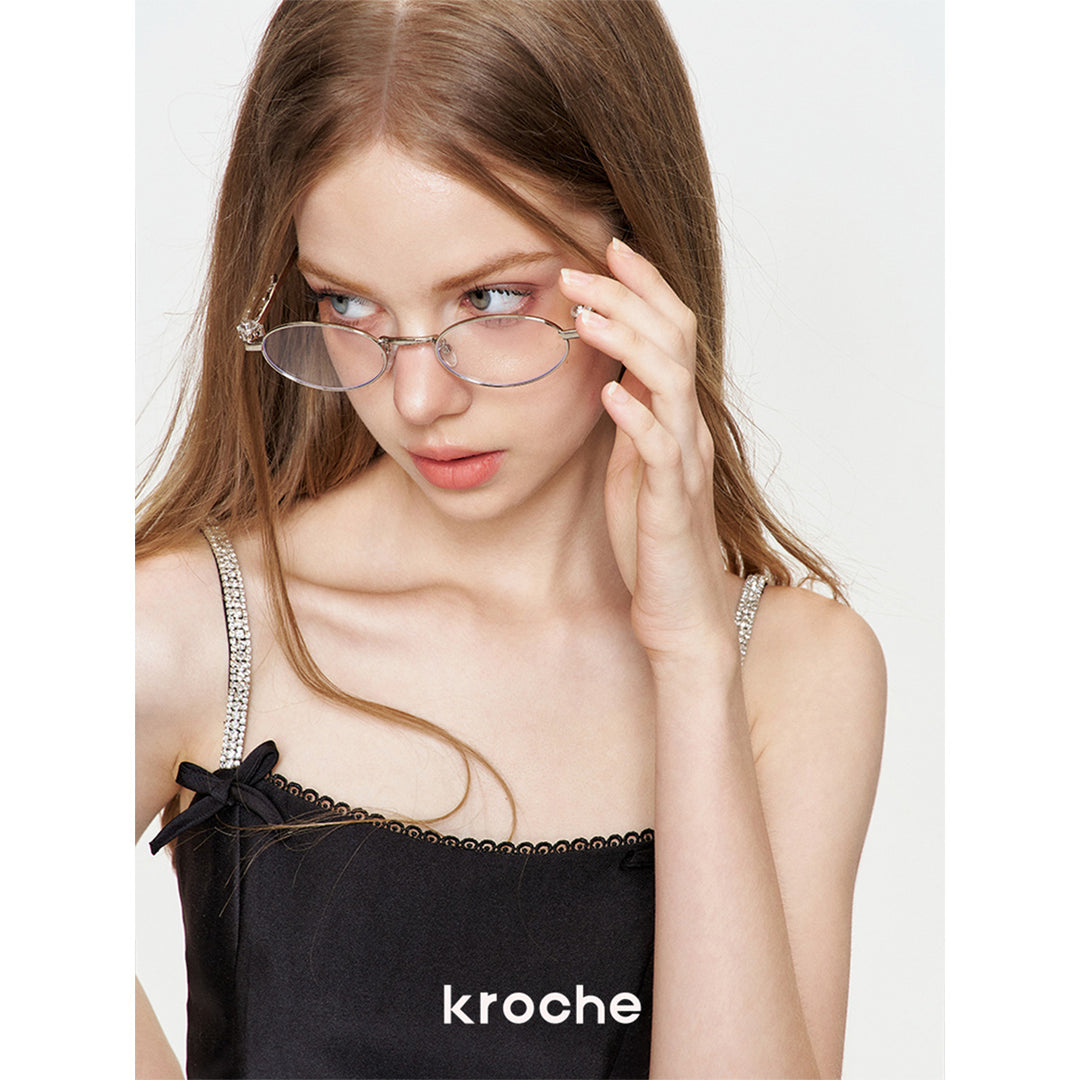 Kroche Rhinestone Drill Bow Waisted Slip Dress Black