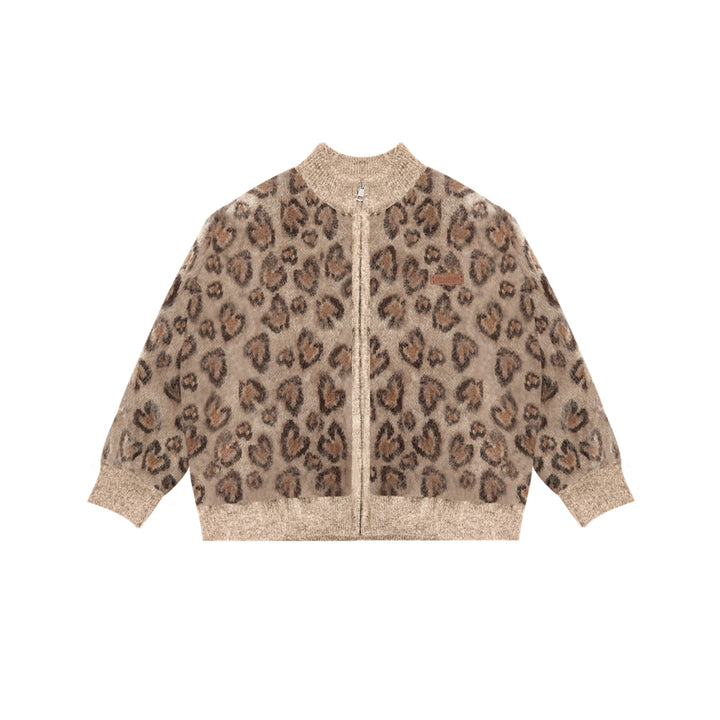 AsGony Blended Woolen Retro Leopard Knit Cardigan Brown