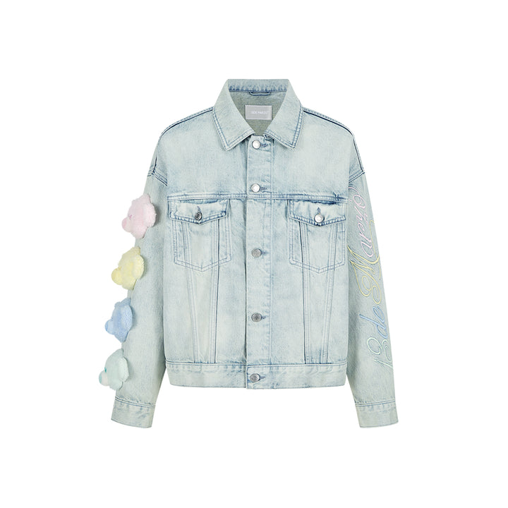 13De Marzo Rainbow Bear Line Retro Denim Jacket