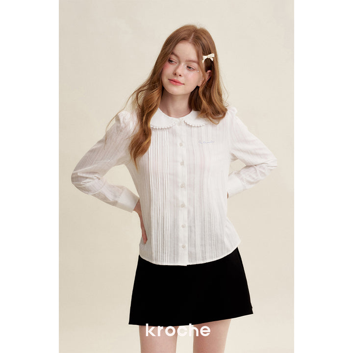 Kroche Organ Texture Embroidery Doll Collar Shirt White