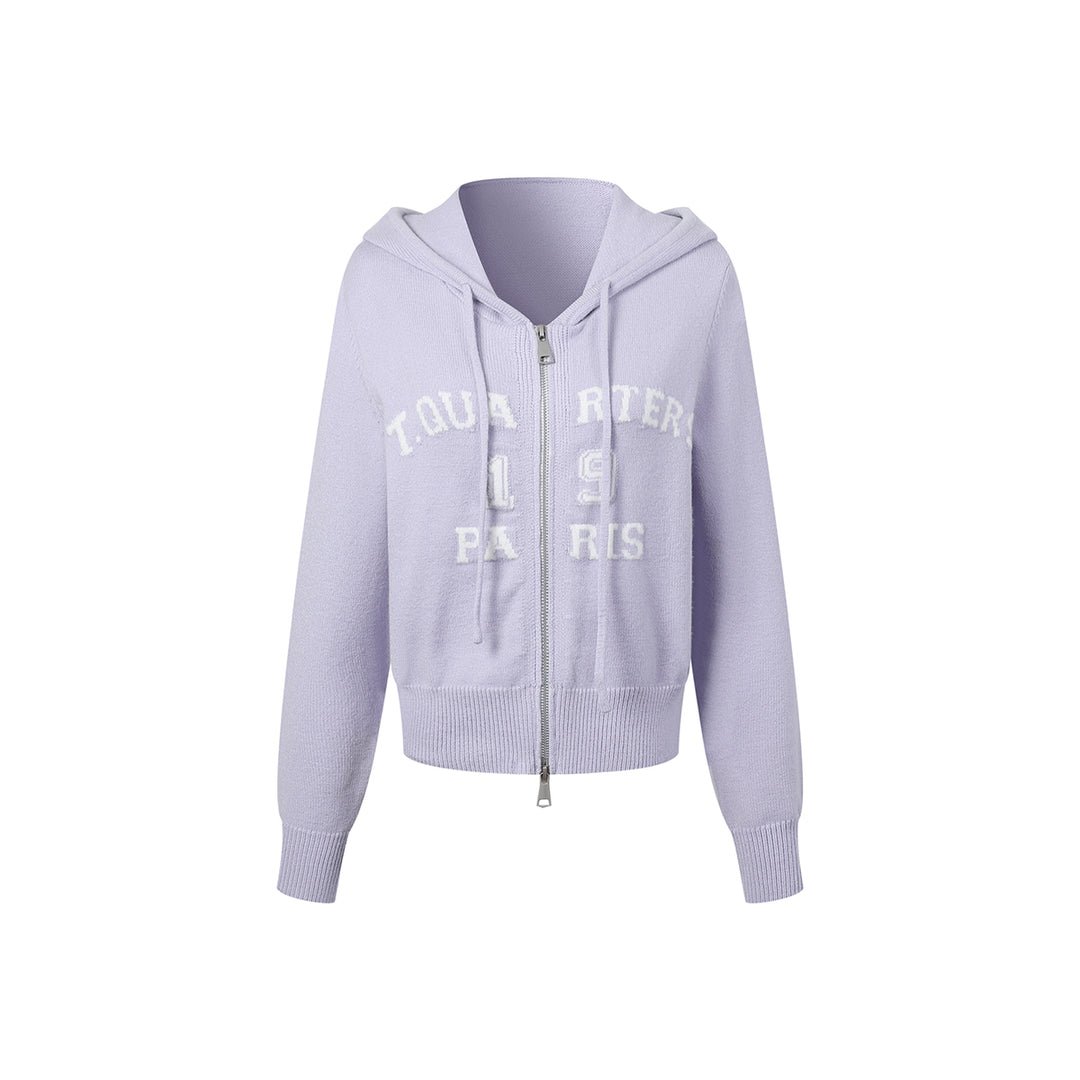 Three Quarters Letter Embroidery Hooded Jacket Purple - Mores Studio
