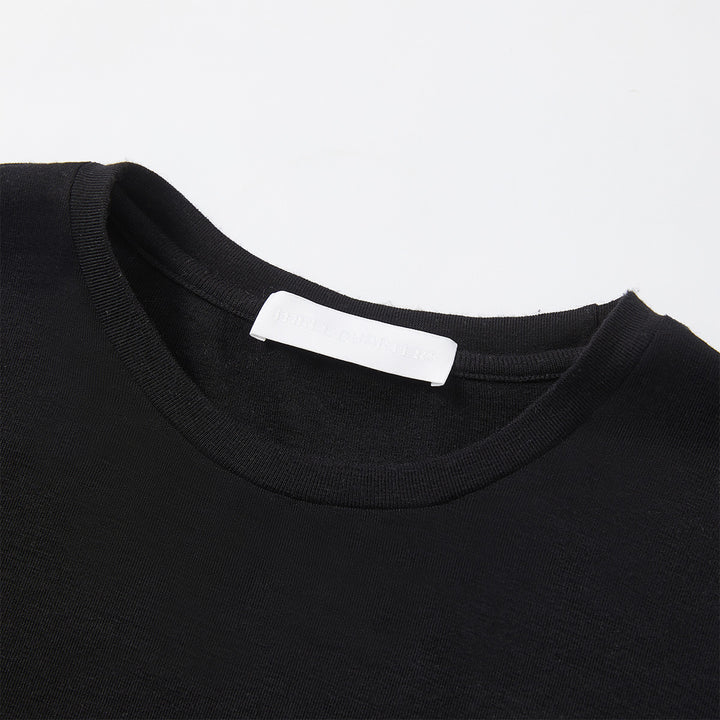 Three Quarters Hotfix Logo Tencel Wool Top Black