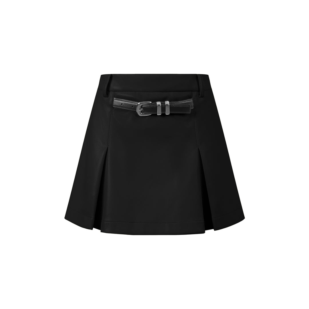 Three Quarters Detachable Belt Leather Skirt Black - Mores Studio