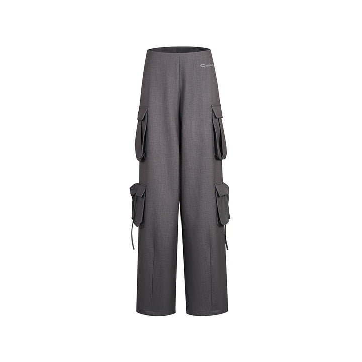 Three Quarters Loose Wide-Leg Cargo Pants Gray