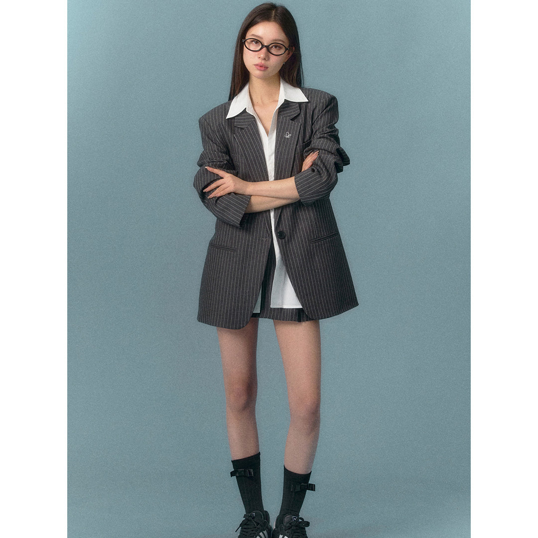 AsGony Fake-2-Piece Striped Blazer - Mores Studio