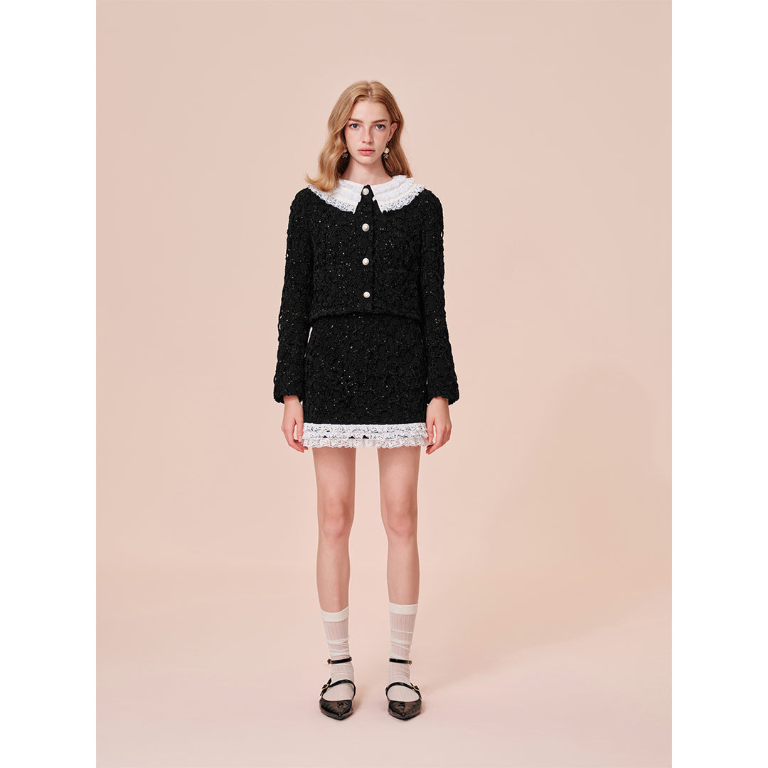 Rocha Roma Detachable Lace Collar Short Jacket Black