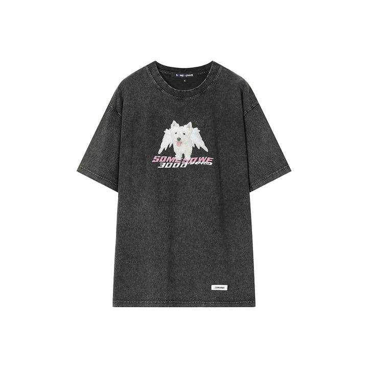 SomeSowe Puppy Batik Printed T-Shirt Black