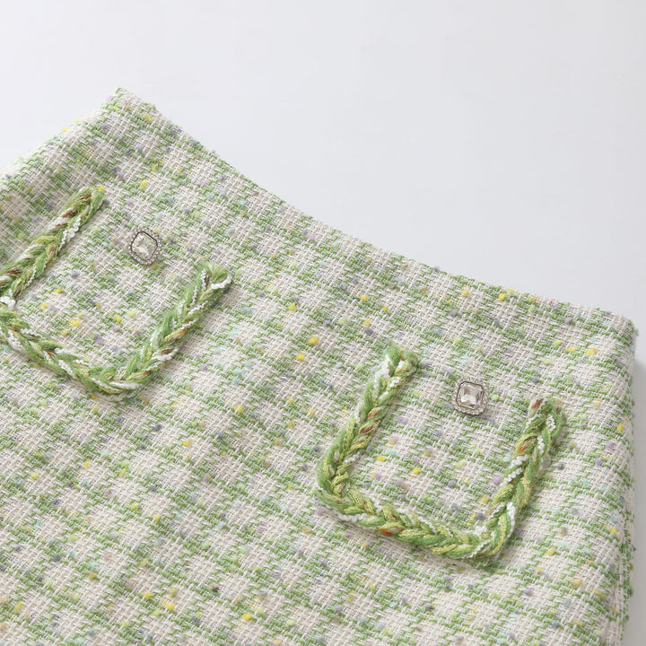 Three Quarters Checkered Pocket Tweed Skirt - Mores Studio