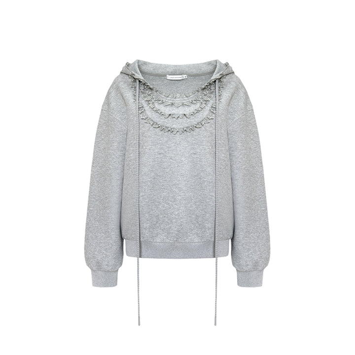 AsGony 3D Lace Edge Patchwork Casual Sweater Gray