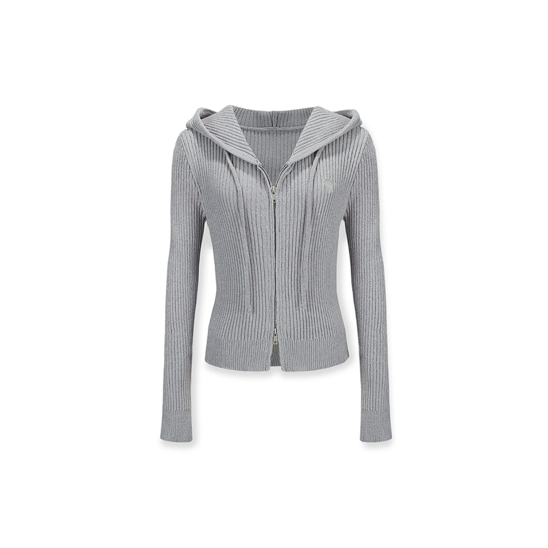 NotAwear Logo Embroidery Zip Up Hooded Knit Top Grey - Mores Studio