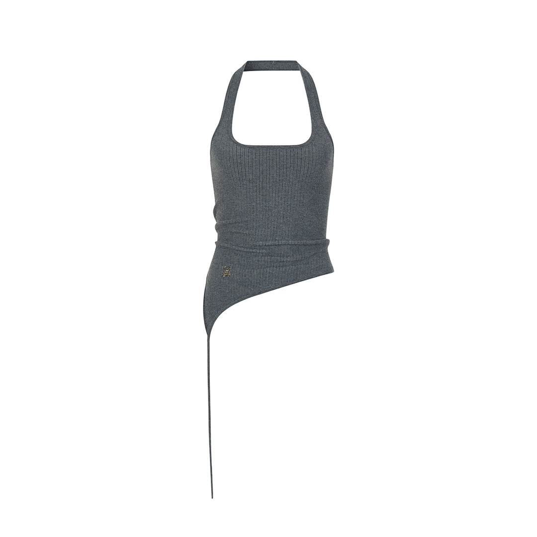 Via Pitti Irregular Halter Slip Knit Vest Gray