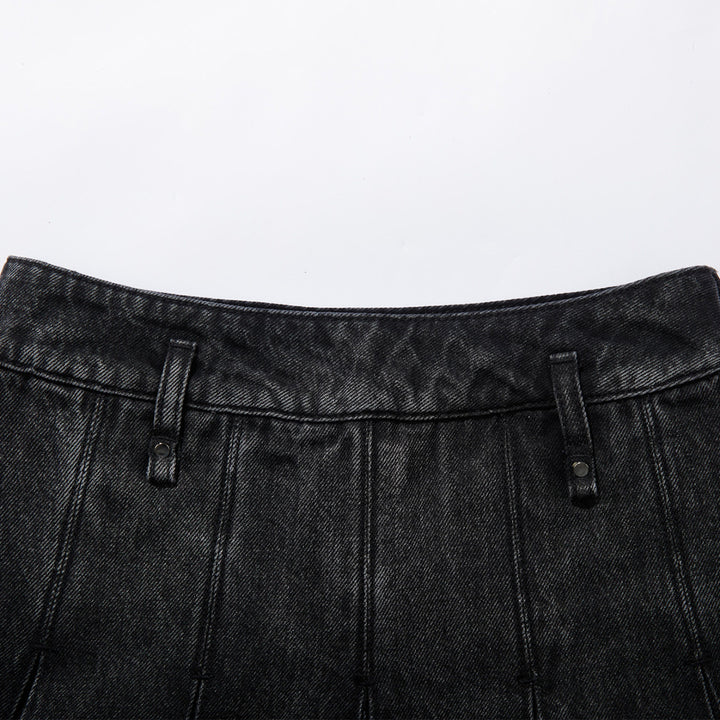 SomeSowe Gradient Pleated Denim Skirt Washed Black - Mores Studio