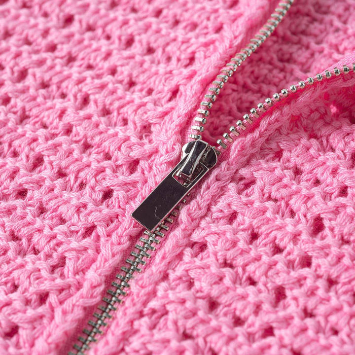 Three Quarters Logo Crochet Zip-Up Vest Top - GirlFork