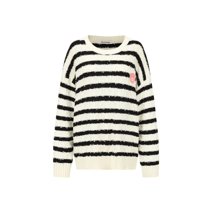 Alexia Sandra Striped Drop Shoulder Knit Sweater Black - Mores Studio