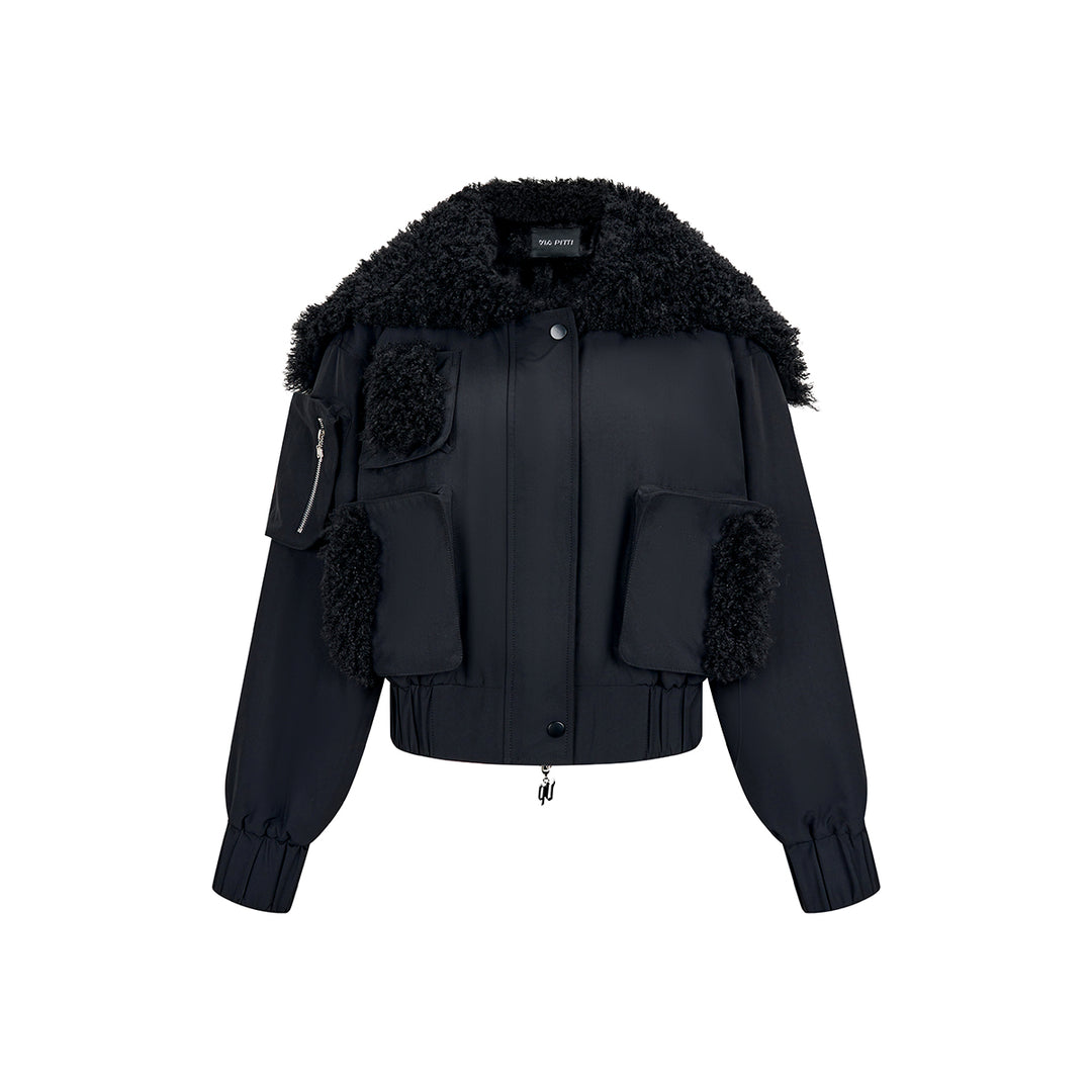 Via Pitti Cargo Pockets Rabbit Fur Jacket Black - Mores Studio