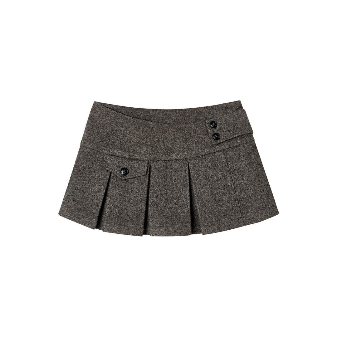 Via Pitti Button Designed Low-Waist Pleated Skirt - Mores Studio