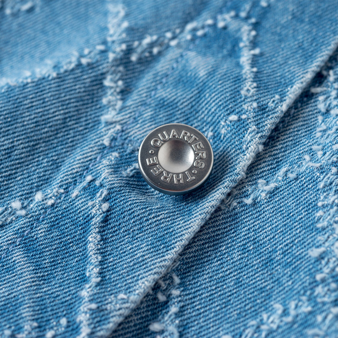 Three Quarters Checkered Flip Edge Pleated Denim Skirt - GirlFork
