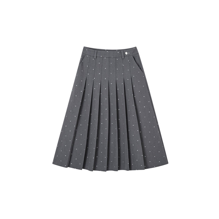 SomeSowe Bow Sequin Pleated Long Skirt Gray