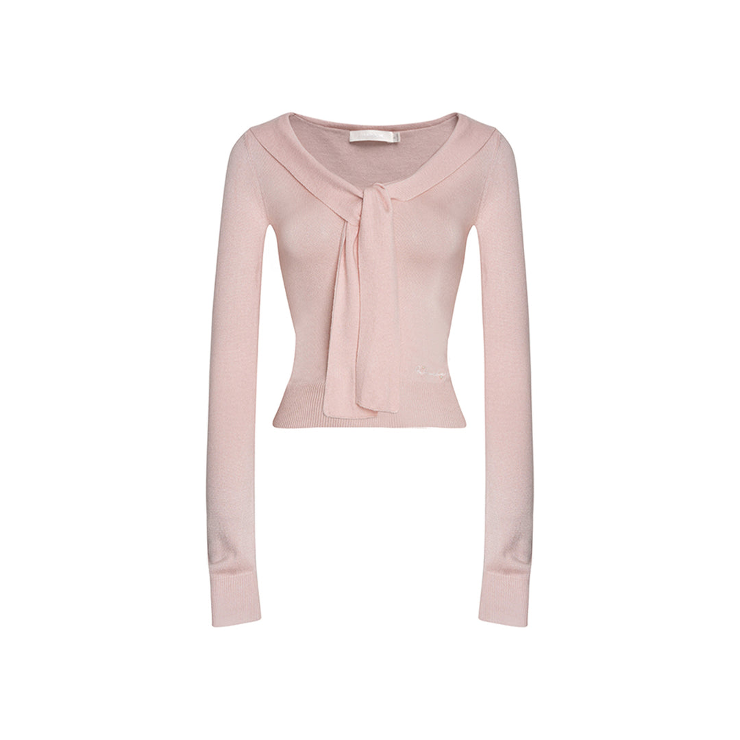 Kroche Blended Woolen Sailor Collar Knit Top Pink