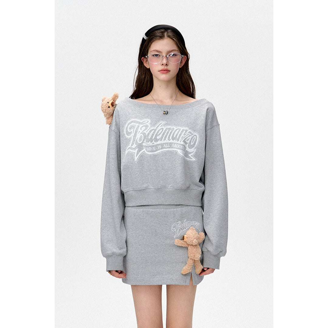 13De Marzo Dooozoo Off Shoulder Short Sweater Gray