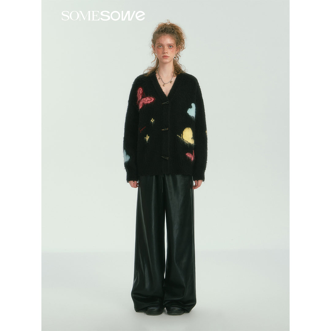 SomeSowe Butterfly Pulled Fur Knit Cardigan Black