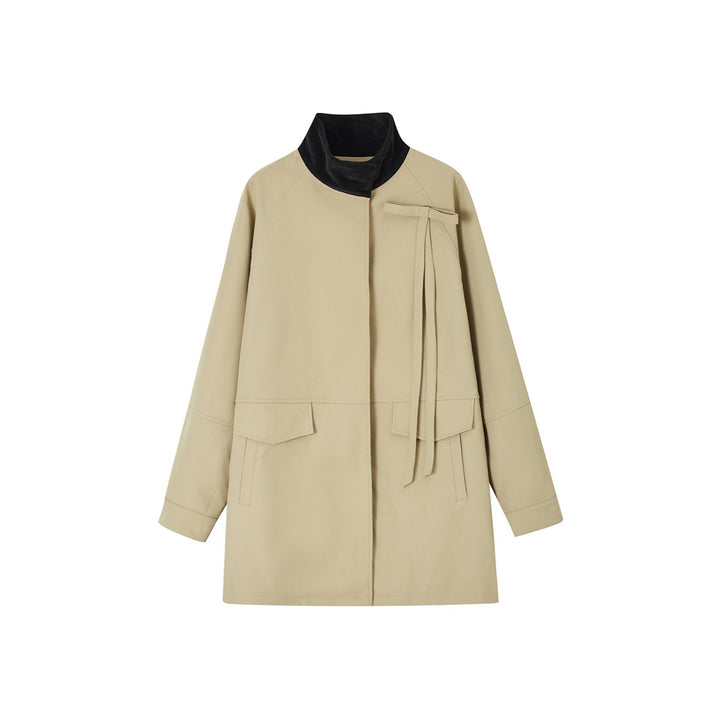 SomeSowe Detachable Big Bow Long Jacket Khaki