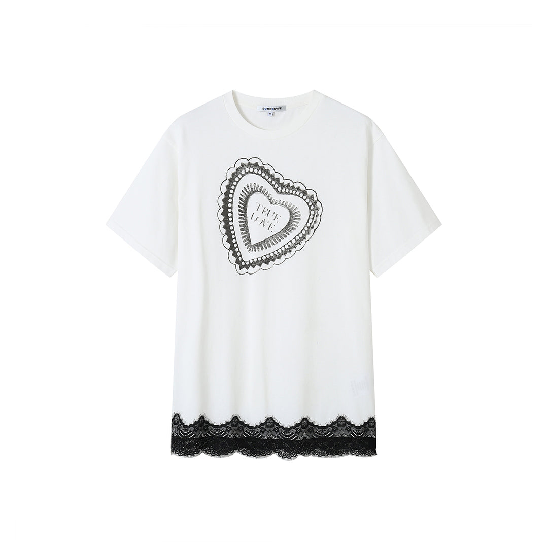 SomeSowe Lace Edge Love Short Sleeved T-Shirt White
