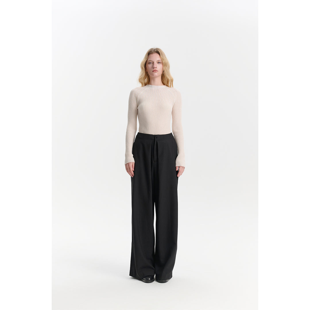 Three Quarters Wrinkled Wide-Leg Suit Pants Black