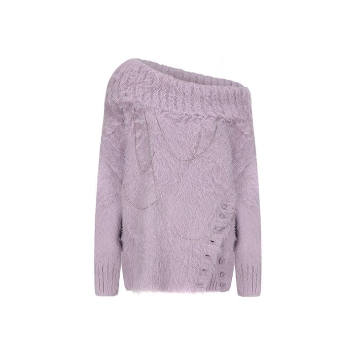 AGAM Lapel Collar Off-Shoulder Sweater Purple - Mores Studio