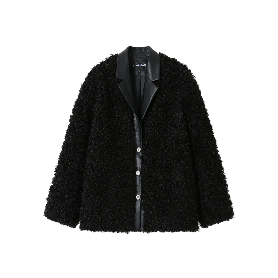 SomeSowe Leather Integrated Furry Jacket Black