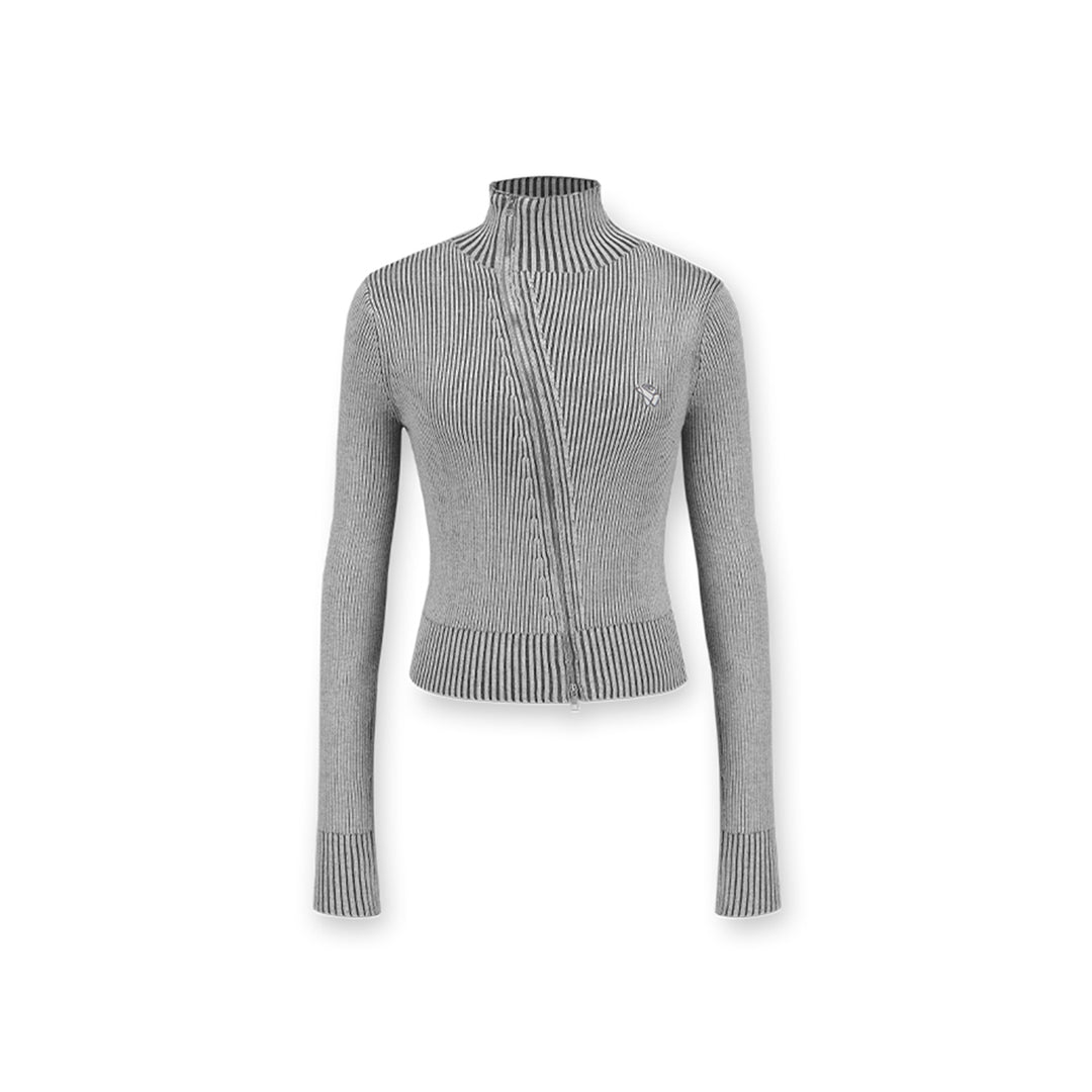 NotAwear Washed Irregular Zipper Knit Top Grey - Mores Studio