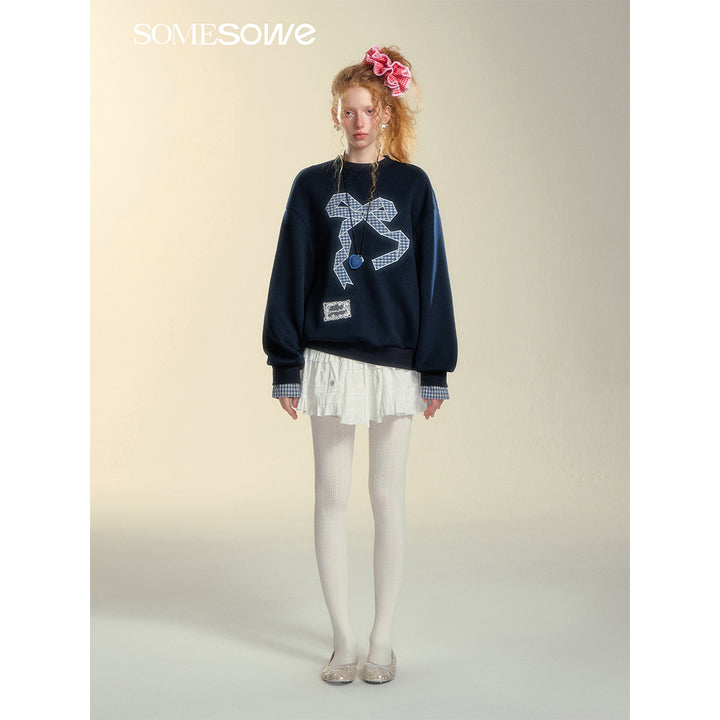 SomeSowe Origami Bow Embroidery Sweatshirt Blue