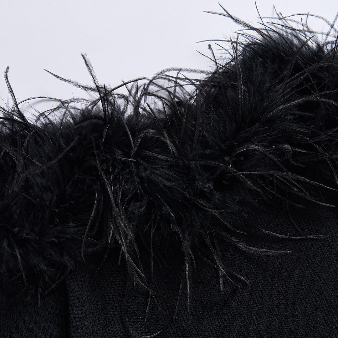 Via Pitti Detachable Ostrich Feather Knit Top Black - Mores Studio