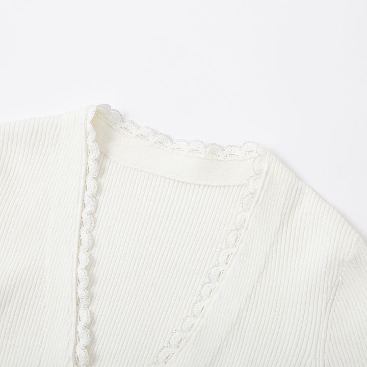 SomeSowe Bow Lace Up V-Neck Cardigan White