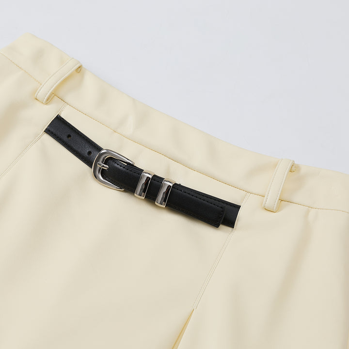 Three Quarters Detachable Belt Leather Skirt Cream - Mores Studio