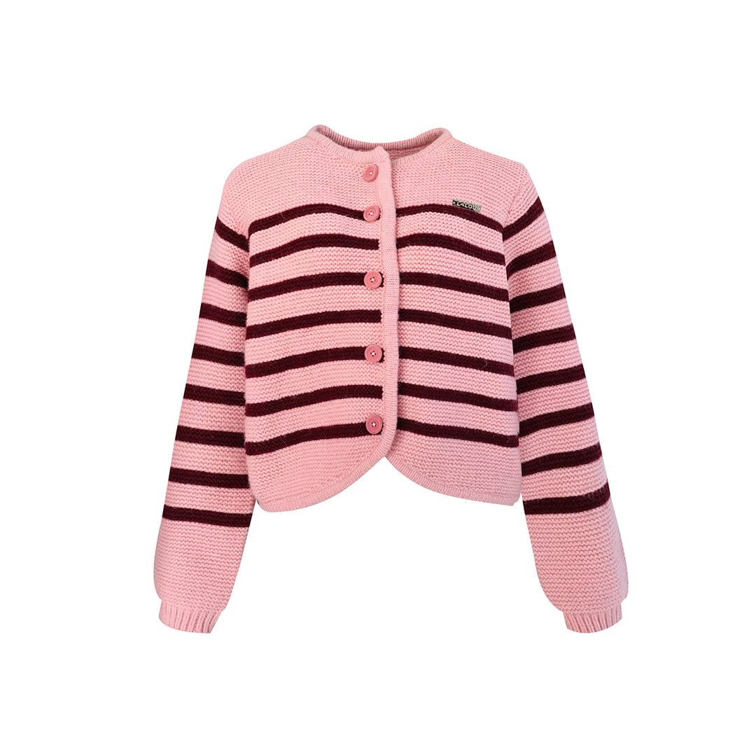 Liilou Logo Striped Woolen Knit Cardigan Pink - Mores Studio