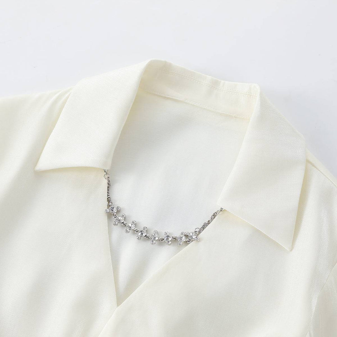 Three Quarters Handwork Rhinestone Chain Collar Top - Mores Studio